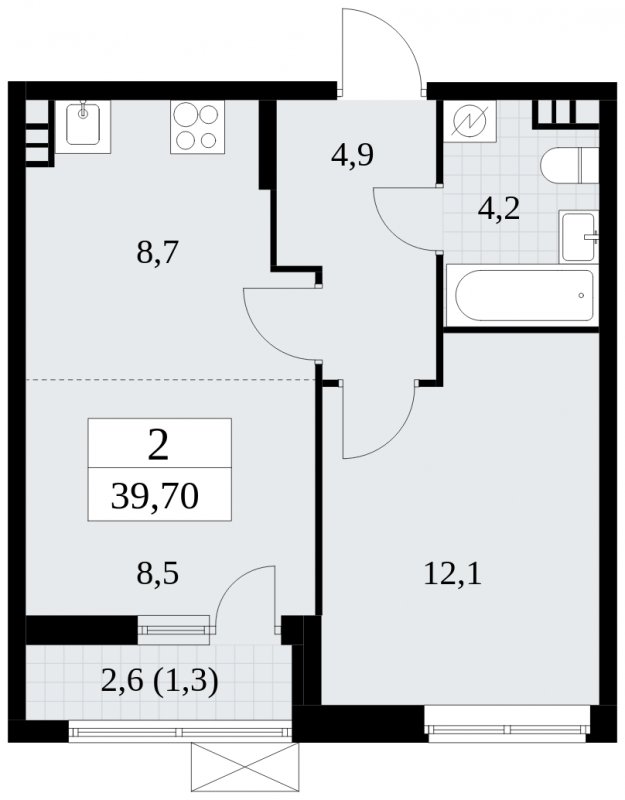 2-комнатная квартира (евро) без отделки, 39.7 м2, 8 этаж, сдача 1 квартал 2025 г., ЖК Прокшино, корпус 5.2.3 - объявление 1751473 - фото №1