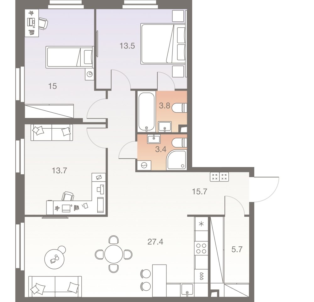4-комнатная квартира (евро) без отделки, 98.2 м2, 10 этаж, сдача 1 квартал 2026 г., ЖК Twelve, корпус 1 - объявление 2331935 - фото №1