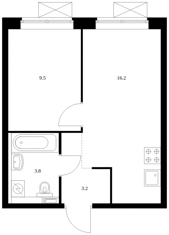 1-комнатная квартира с полной отделкой, 32.7 м2, 32 этаж, сдача 4 квартал 2023 г., ЖК Новохохловская 15, корпус 4 - объявление 1937663 - фото №1