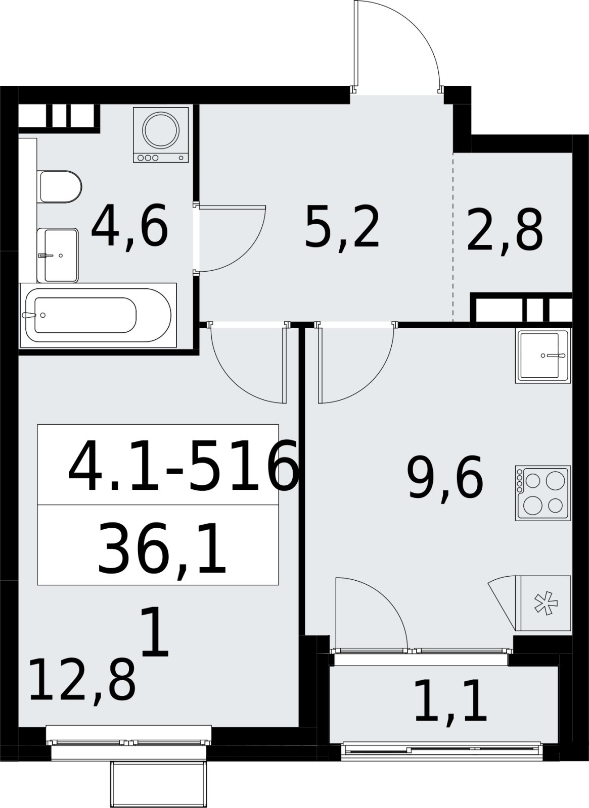 1-комнатная квартира с полной отделкой, 36.1 м2, 19 этаж, сдача 2 квартал 2027 г., ЖК Южные сады, корпус 4.1.2 - объявление 2393021 - фото №1