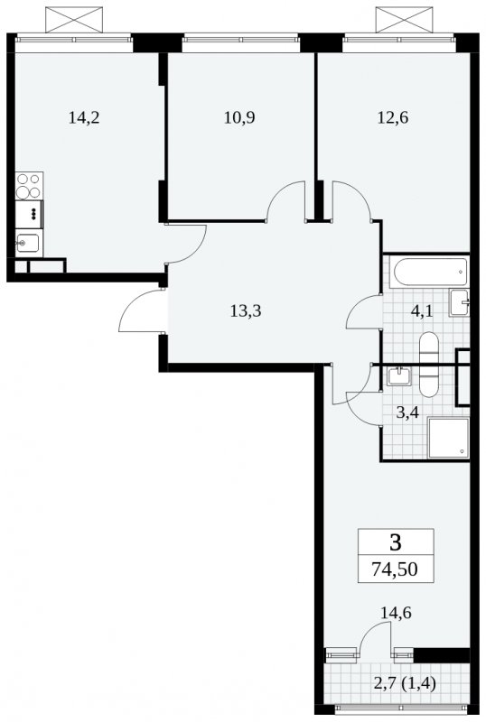 3-комнатная квартира с полной отделкой, 74.5 м2, 7 этаж, сдача 3 квартал 2024 г., ЖК Прокшино, корпус 8.1 - объявление 1683581 - фото №1
