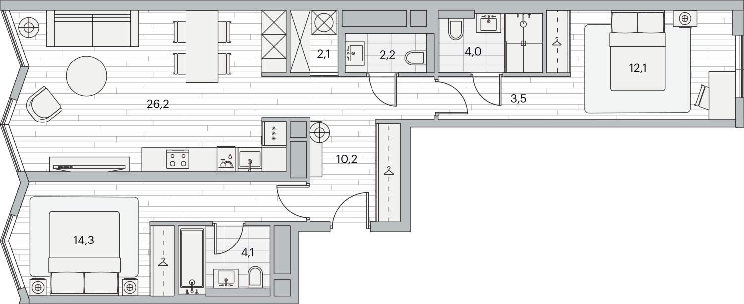 2-комнатная квартира 80 м2, 9 этаж, дом сдан, ЖК Береговой, корпус 10 - объявление 2384304 - фото №1