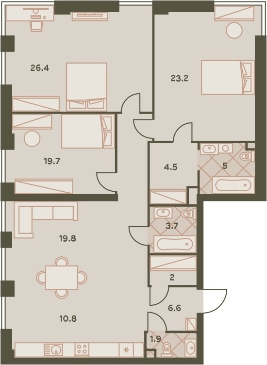 4-комнатная квартира без отделки, 124 м2, 38 этаж, сдача 3 квартал 2023 г., ЖК Eniteo, корпус 1 - объявление 2259030 - фото №1