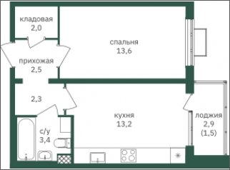 1-комнатная квартира с частичной отделкой, 38.6 м2, 14 этаж, дом сдан, ЖК Зеленая Вертикаль, корпус 4 - объявление 2280337 - фото №1