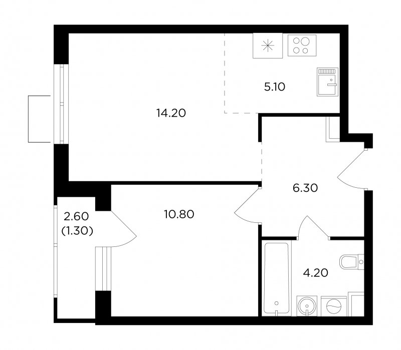 2-комнатная квартира без отделки, 41.9 м2, 11 этаж, сдача 1 квартал 2024 г., ЖК Миловидное, корпус 2 - объявление 1746690 - фото №1
