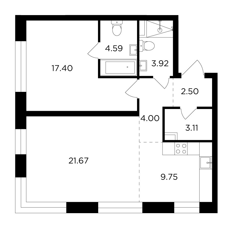 2-комнатная квартира без отделки, 66.94 м2, 7 этаж, сдача 4 квартал 2023 г., ЖК FORIVER, корпус 2 - объявление 2161212 - фото №1