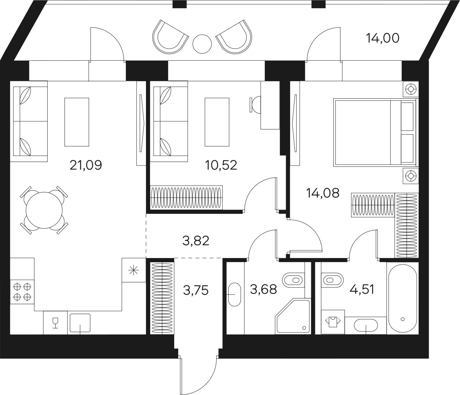 2-комнатная квартира без отделки, 68.45 м2, 7 этаж, сдача 4 квартал 2024 г., ЖК FØRST, корпус 2 - объявление 2249627 - фото №1