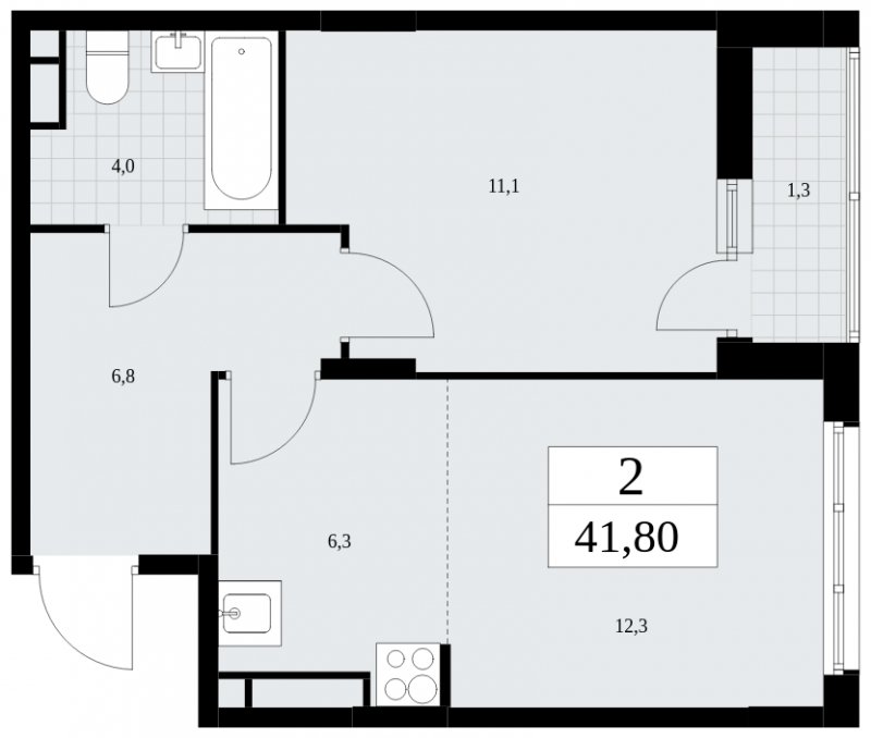 2-комнатная квартира (евро) с полной отделкой, 41.8 м2, 16 этаж, сдача 4 квартал 2024 г., ЖК Скандинавия, корпус 36.1.1 - объявление 1801823 - фото №1