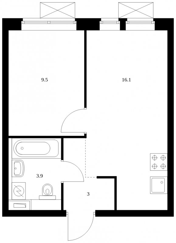 1-комнатная квартира с полной отделкой, 32.5 м2, 4 этаж, сдача 2 квартал 2023 г., ЖК Второй Нагатинский, корпус 3 - объявление 1558308 - фото №1