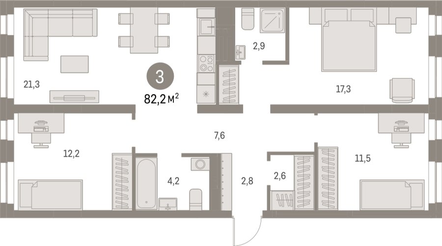 3-комнатная квартира с частичной отделкой, 82.21 м2, 2 этаж, сдача 1 квартал 2025 г., ЖК Первый квартал, корпус Дом 5 - объявление 2282561 - фото №1