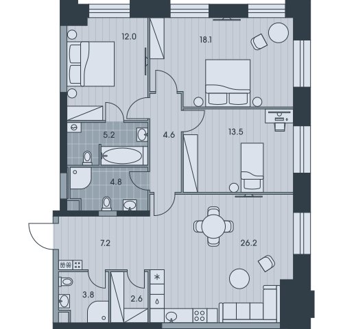 4-комнатная квартира без отделки, 98 м2, 28 этаж, сдача 3 квартал 2025 г., ЖК EVER, корпус 4 - объявление 2397921 - фото №1