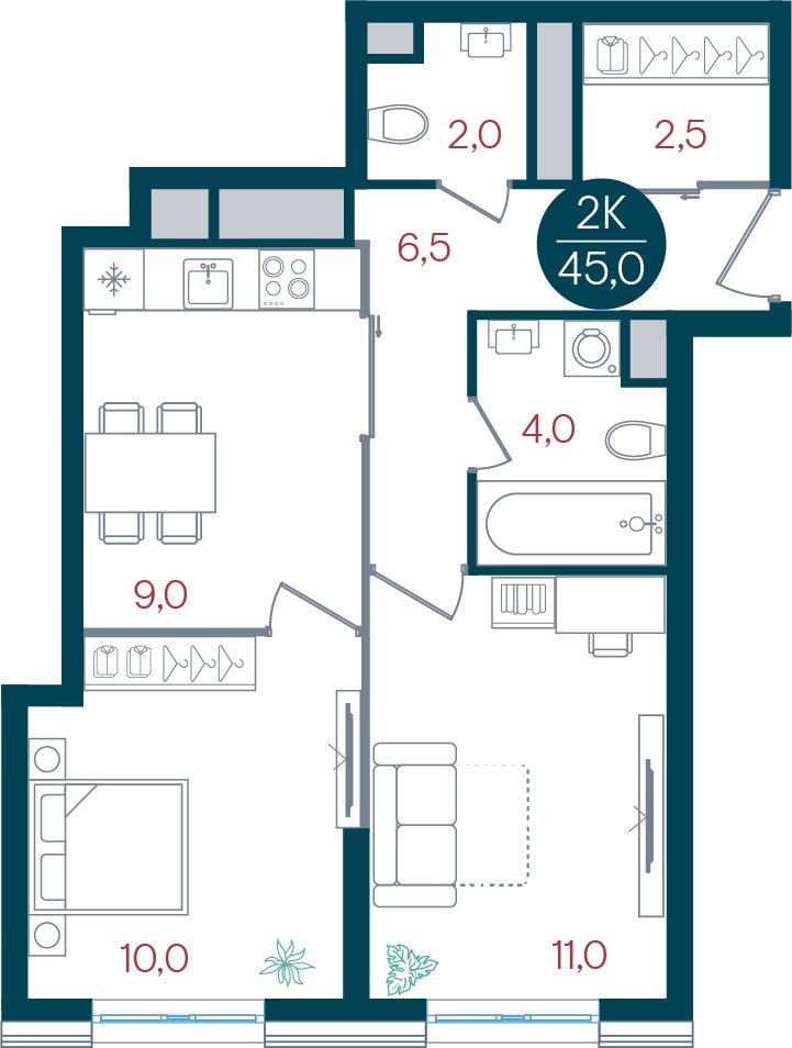 2-комнатная квартира без отделки, 45 м2, 24 этаж, дом сдан, ЖК РУСИЧ Новые Котельники, корпус 3 - объявление 2433726 - фото №1