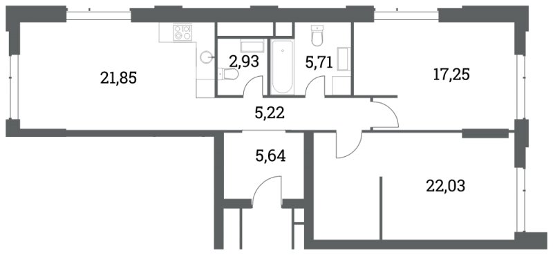2-комнатная квартира без отделки, 80.63 м2, 13 этаж, сдача 4 квартал 2022 г., ЖК Headliner, корпус 6 - объявление 1285089 - фото №1