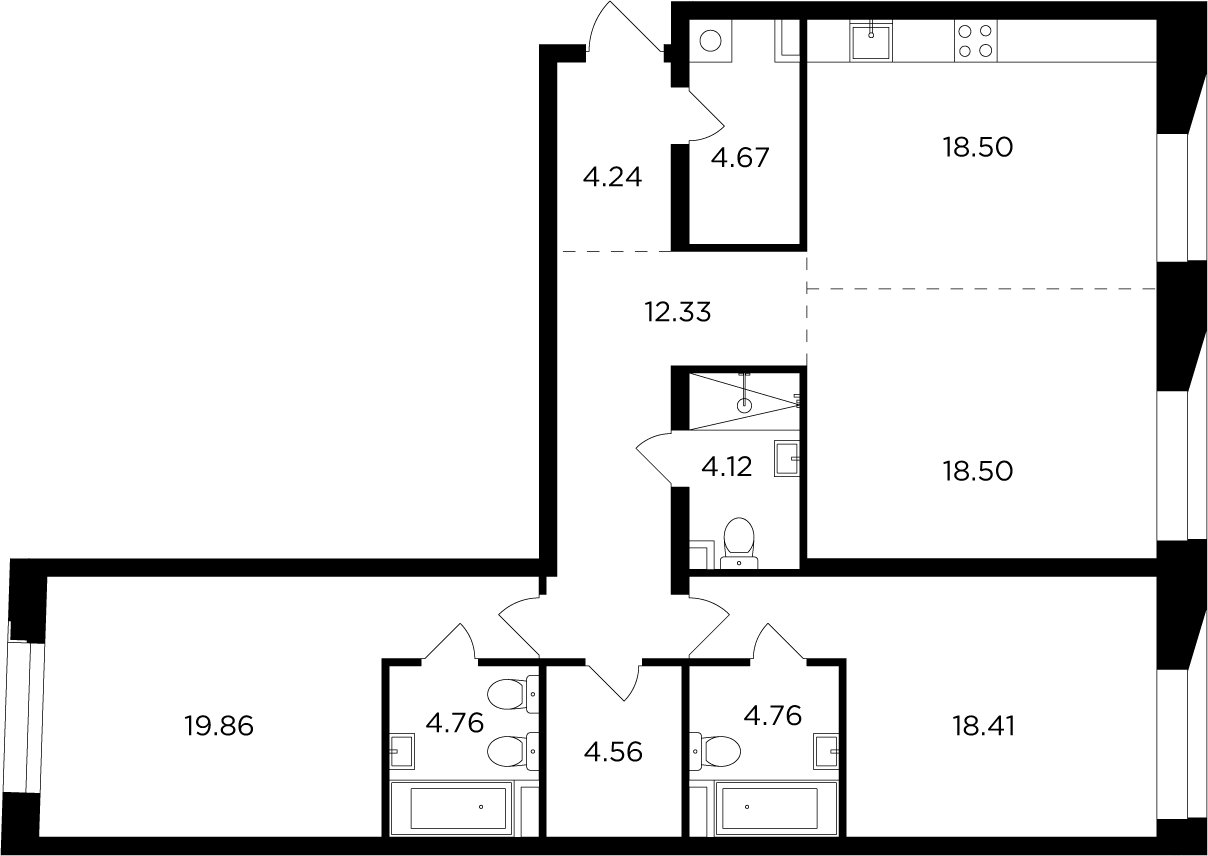 3-комнатная квартира без отделки, 114.71 м2, 5 этаж, дом сдан, ЖК FORIVER, корпус 3 - объявление 2371254 - фото №1