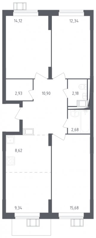 4-комнатная квартира с полной отделкой, 78.79 м2, 5 этаж, сдача 3 квартал 2023 г., ЖК Томилино Парк, корпус 4.1 - объявление 1751495 - фото №1