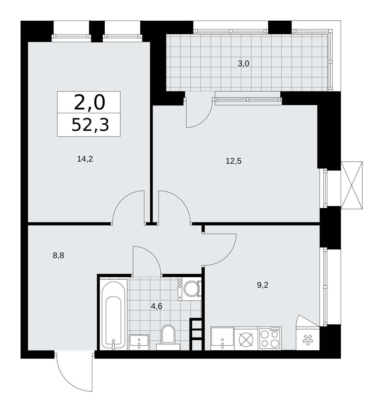 2-комнатная квартира с частичной отделкой, 52.3 м2, 3 этаж, сдача 1 квартал 2026 г., ЖК Бунинские кварталы, корпус 6.1 - объявление 2252363 - фото №1