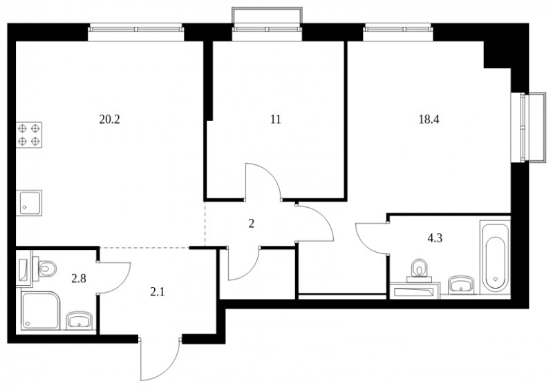 2-комнатная квартира с полной отделкой, 66.1 м2, 8 этаж, сдача 4 квартал 2023 г., ЖК Красноказарменная 15, корпус 1.2 - объявление 1688705 - фото №1