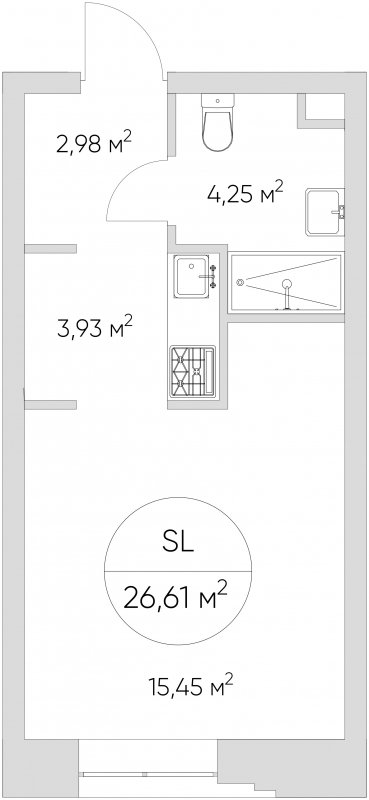 Студия без отделки, 26.61 м2, 17 этаж, сдача 1 квартал 2024 г., ЖК N'ICE LOFT, корпус 2 - объявление 1668870 - фото №1