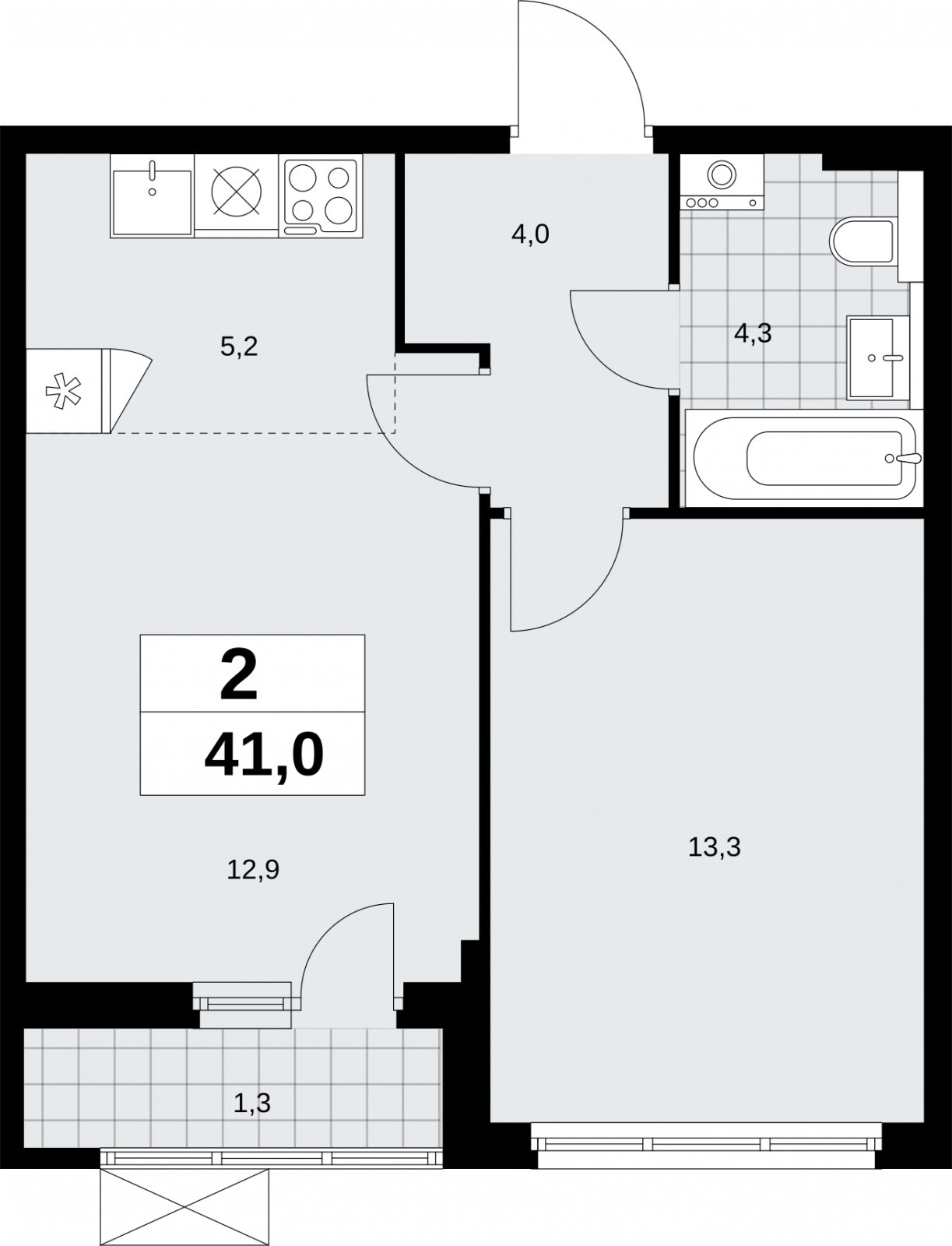 2-комнатная квартира (евро) без отделки, 41 м2, 7 этаж, сдача 2 квартал 2026 г., ЖК Бунинские кварталы, корпус 9.1 - объявление 2323977 - фото №1
