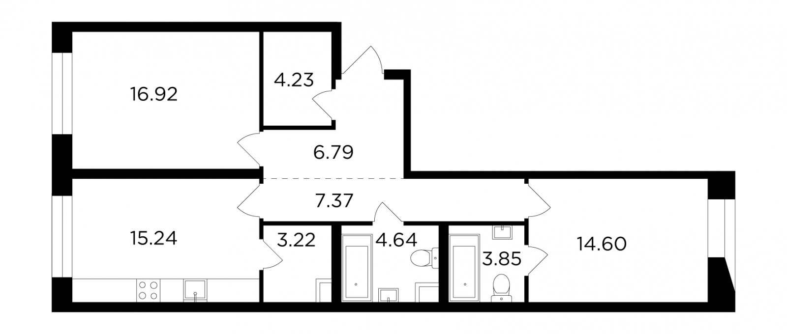 2-комнатная квартира без отделки, 76.86 м2, 5 этаж, сдача 4 квартал 2023 г., ЖК FORIVER, корпус 9 - объявление 2139114 - фото №1