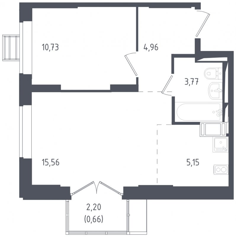 2-комнатная квартира с полной отделкой, 40.83 м2, 10 этаж, сдача 3 квартал 2024 г., ЖК Томилино Парк, корпус 5.1 - объявление 1830063 - фото №1