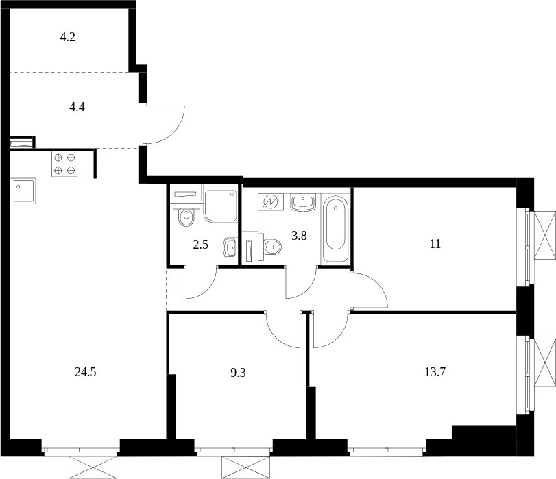 3-комнатная квартира с полной отделкой, 78.7 м2, 25 этаж, сдача 4 квартал 2023 г., ЖК Перовское 2, корпус 2.1 - объявление 1982956 - фото №1
