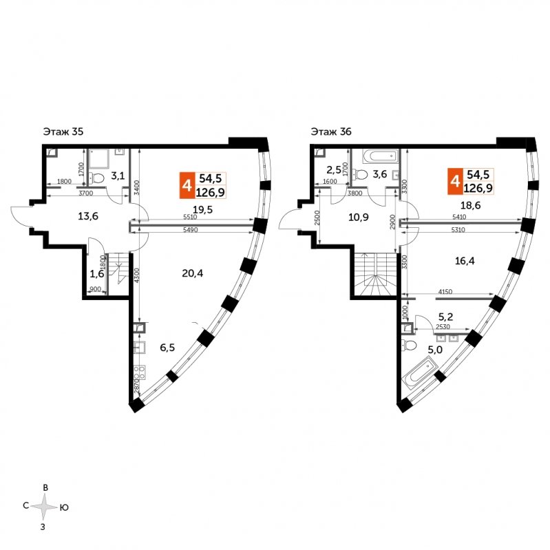 3-комнатная квартира без отделки, 126.9 м2, 35 этаж, сдача 3 квартал 2024 г., ЖК Sydney City, корпус 2.2 - объявление 1710698 - фото №1
