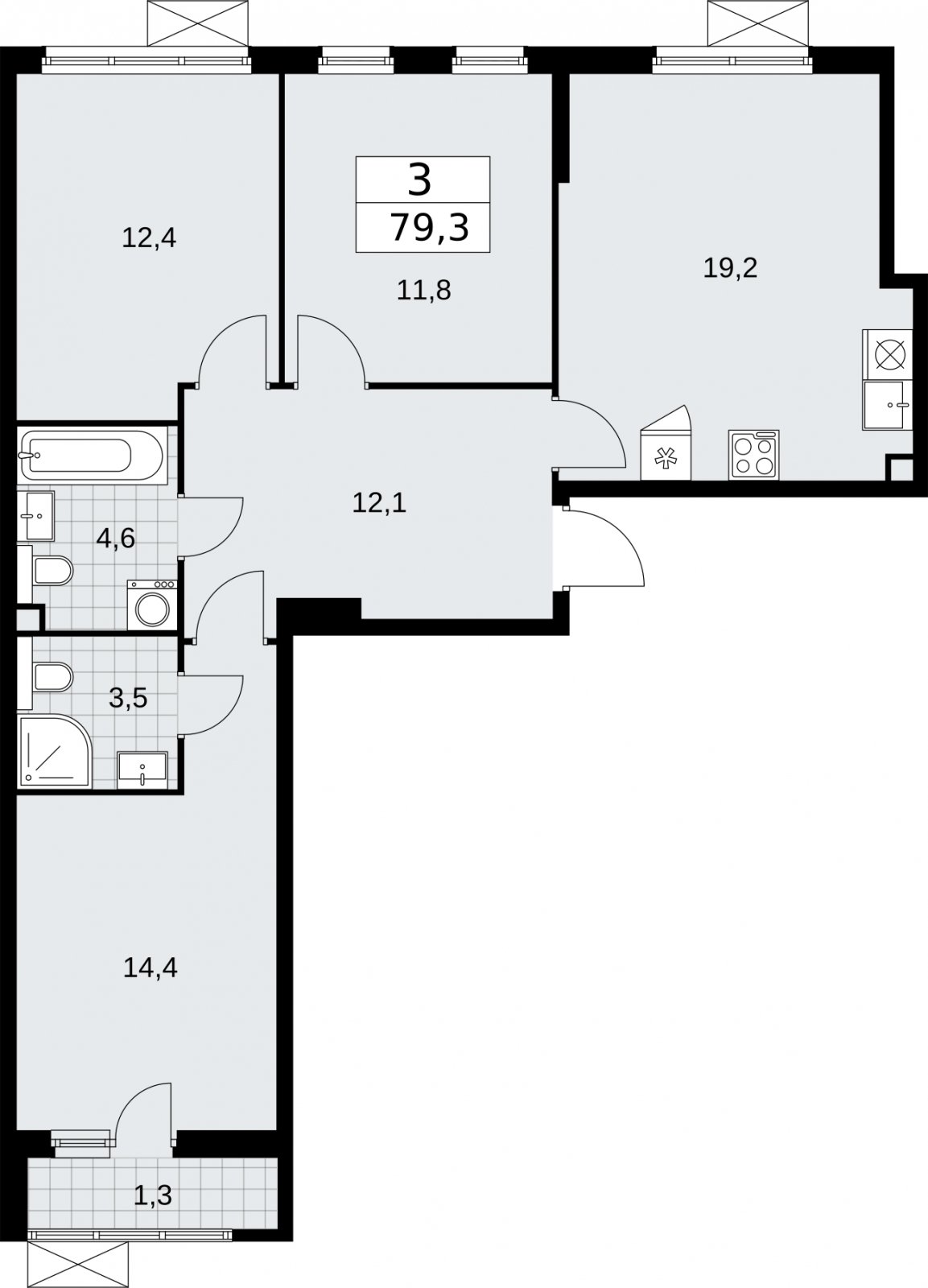 3-комнатная квартира с полной отделкой, 79.3 м2, 2 этаж, сдача 2 квартал 2026 г., ЖК Бунинские кварталы, корпус 7.1 - объявление 2319481 - фото №1