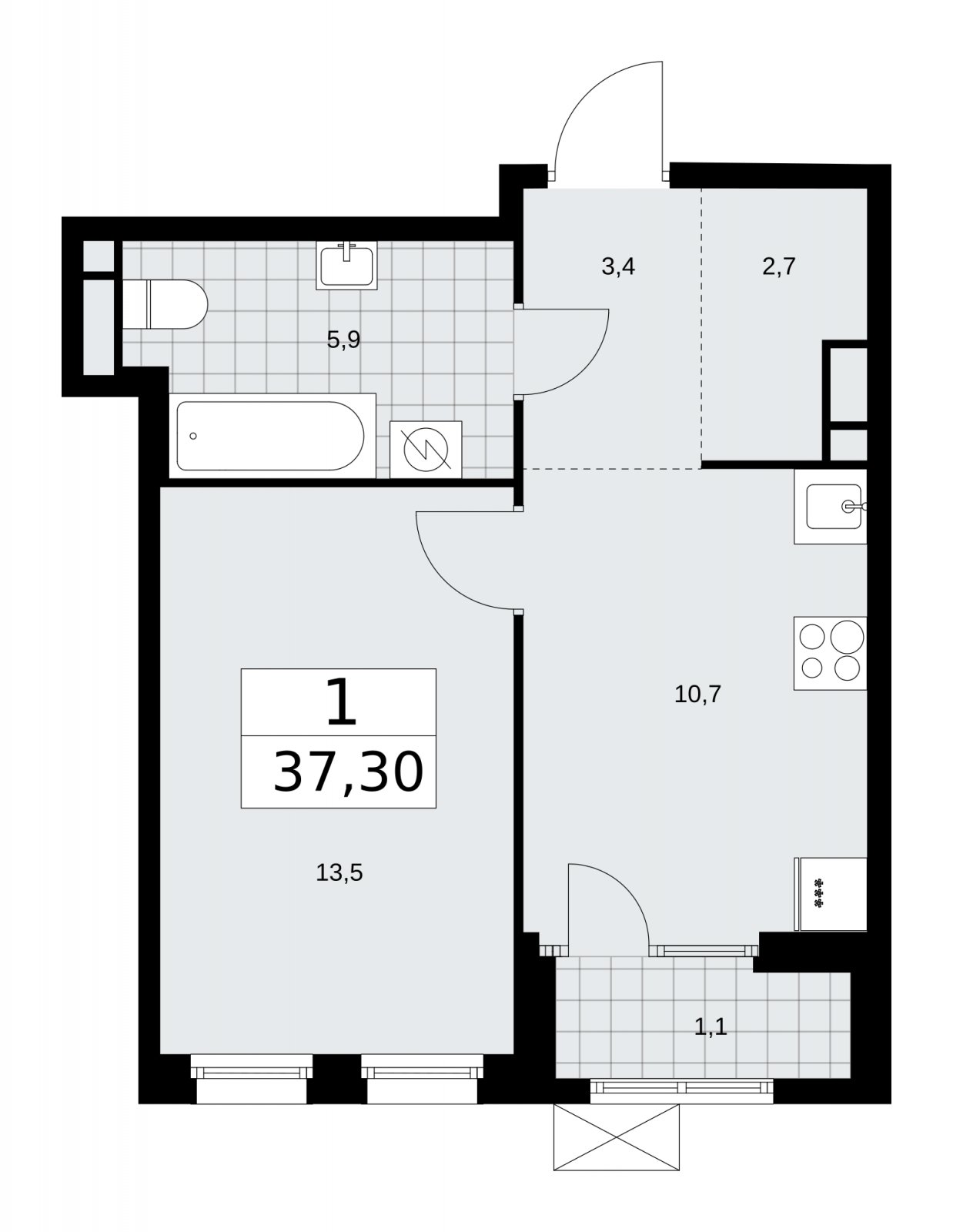1-комнатная квартира с частичной отделкой, 37.3 м2, 15 этаж, сдача 1 квартал 2026 г., ЖК Дом на Зорге, корпус 25 - объявление 2221246 - фото №1