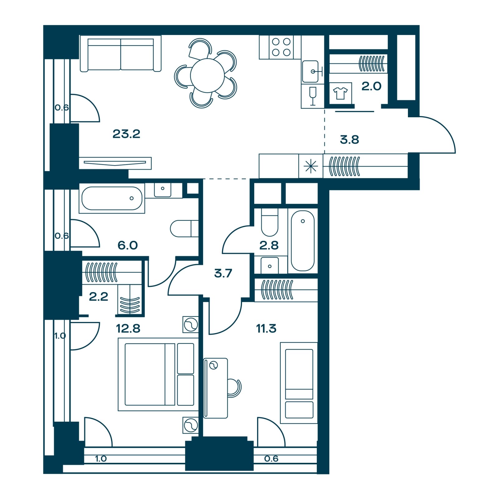 2-комнатная квартира с частичной отделкой, 69 м2, 15 этаж, сдача 4 квартал 2026 г., ЖК SOUL, корпус 2 - объявление 2329865 - фото №1
