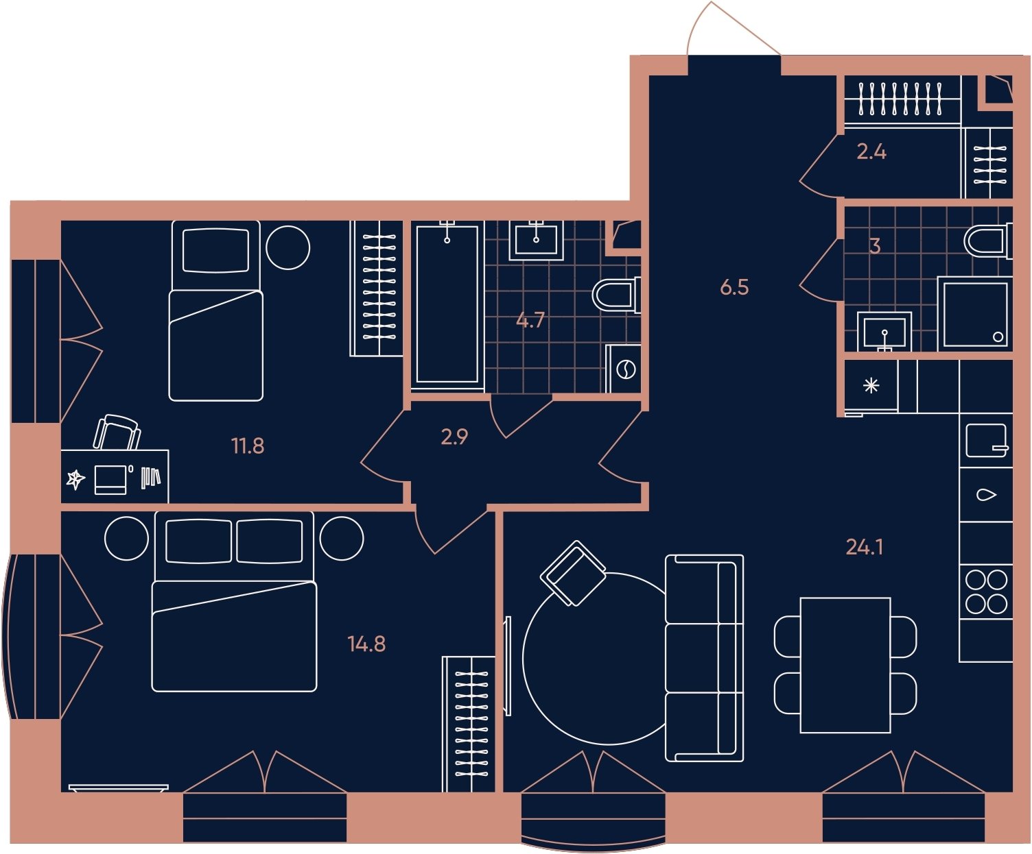 3-комнатная квартира (евро) без отделки, 70.2 м2, 6 этаж, сдача 3 квартал 2026 г., ЖК ERA, корпус 1 - объявление 2287423 - фото №1