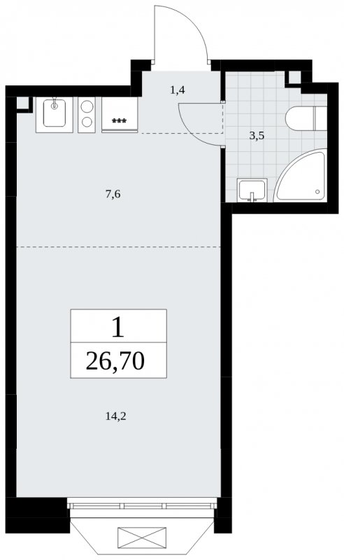 Студия с частичной отделкой, 26.7 м2, 2 этаж, сдача 4 квартал 2024 г., ЖК Бунинские кварталы, корпус 1.2 - объявление 1880859 - фото №1