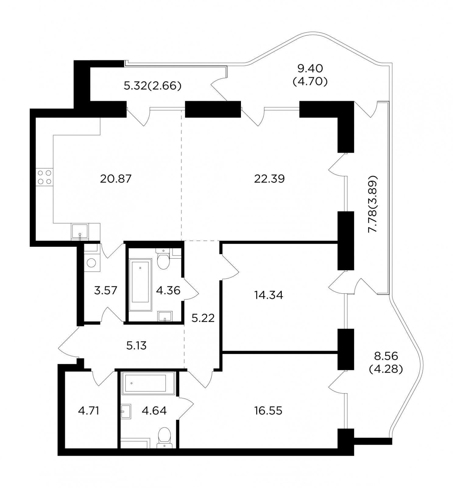 3-комнатная квартира без отделки, 117.31 м2, 16 этаж, сдача 4 квартал 2023 г., ЖК FORIVER, корпус 4 - объявление 2161227 - фото №1