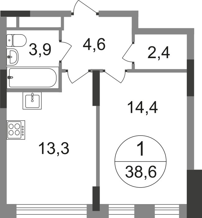 1-комнатная квартира без отделки, 38.6 м2, 15 этаж, сдача 1 квартал 2025 г., ЖК город-парк Переделкино Ближнее, корпус 17-1 - объявление 2253737 - фото №1