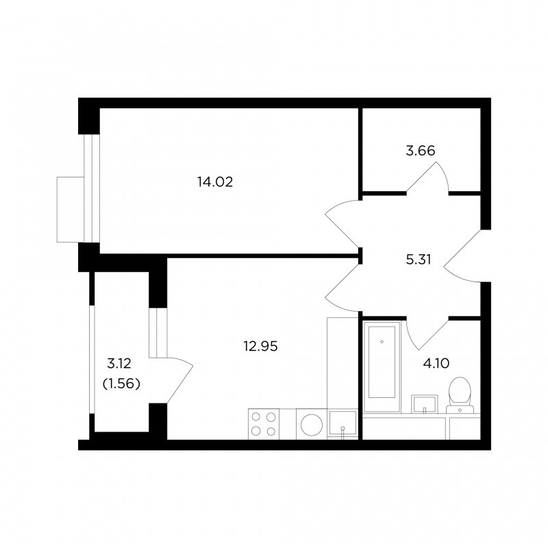 1-комнатная квартира с полной отделкой, 41.6 м2, 21 этаж, сдача 1 квартал 2023 г., ЖК TopHILLS, корпус 4 - объявление 1767780 - фото №1