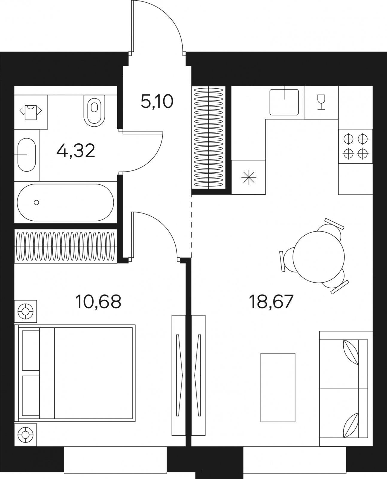 1-комнатная квартира без отделки, 38.77 м2, 12 этаж, сдача 4 квартал 2024 г., ЖК FØRST, корпус 2 - объявление 2102784 - фото №1