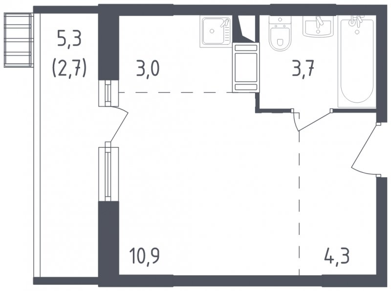 Студия с полной отделкой, 24.6 м2, 3 этаж, сдача 2 квартал 2022 г., ЖК Алхимово, корпус 5 - объявление 1681525 - фото №1