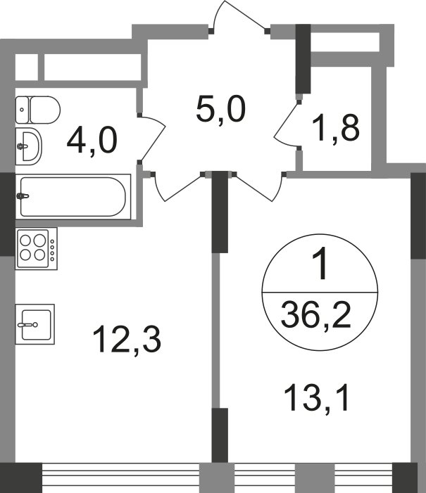 1-комнатная квартира без отделки, 36.2 м2, 17 этаж, сдача 1 квартал 2025 г., ЖК город-парк Переделкино Ближнее, корпус 17-1 - объявление 2138688 - фото №1