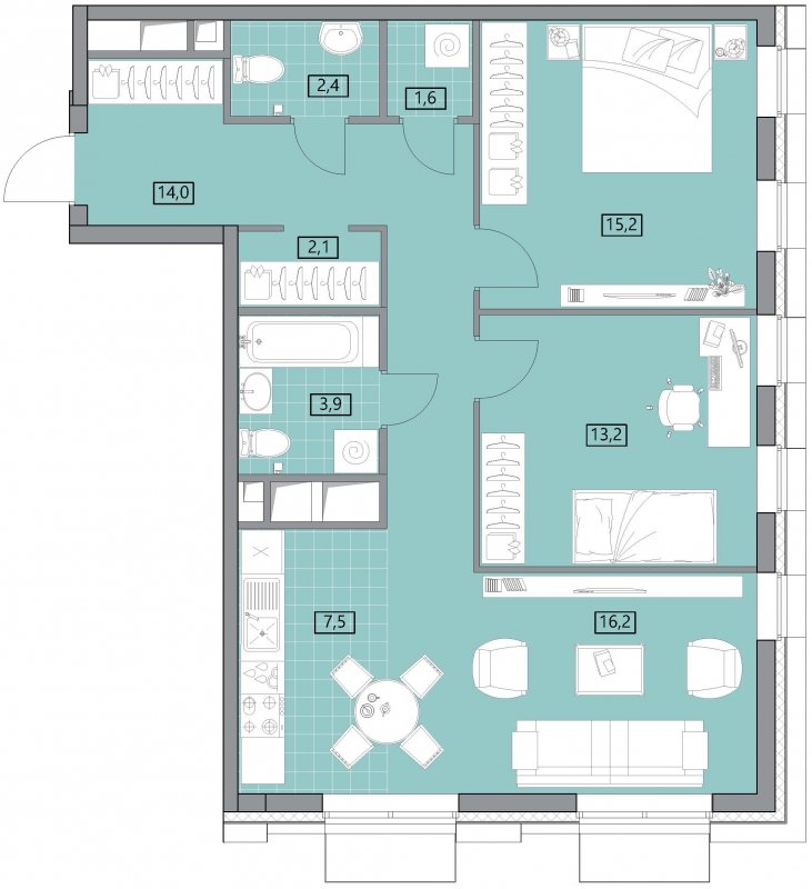 3-комнатная квартира без отделки, 77 м2, 14 этаж, дом сдан, ЖК Вестердам, корпус 3 - объявление 1862108 - фото №1