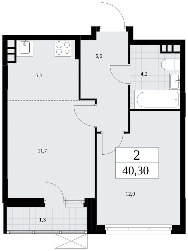 2-комнатная квартира (евро) без отделки, 40.3 м2, 3 этаж, сдача 4 квартал 2024 г., ЖК Скандинавия, корпус 35.2.1 - объявление 1840892 - фото №1