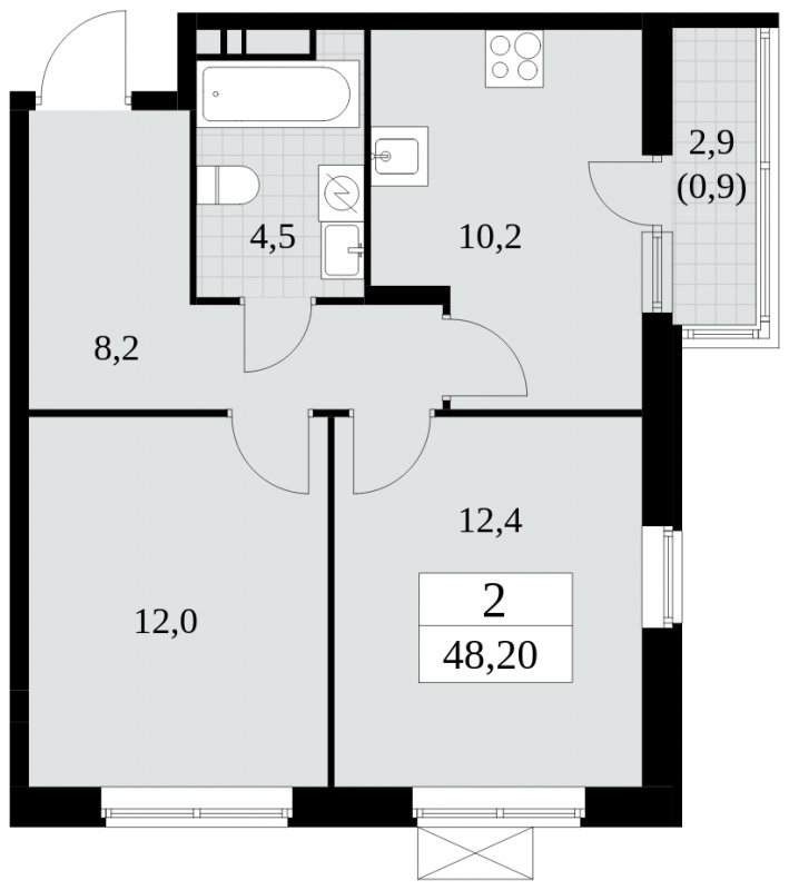 2-комнатная квартира с частичной отделкой, 48.2 м2, 3 этаж, сдача 1 квартал 2025 г., ЖК Прокшино, корпус 5.2.2 - объявление 1751121 - фото №1
