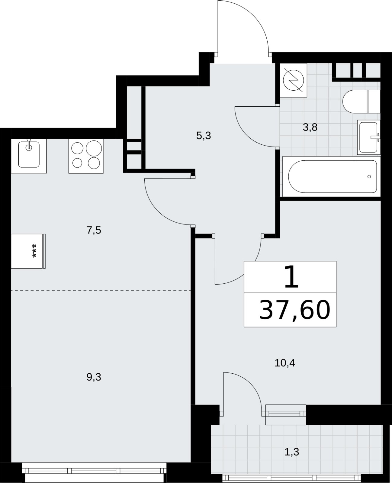 2-комнатная квартира (евро) с полной отделкой, 37.6 м2, 7 этаж, сдача 4 квартал 2026 г., ЖК Родные кварталы, корпус 3.3 - объявление 2378582 - фото №1