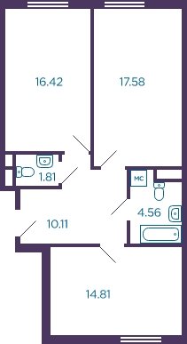 2-комнатная квартира без отделки, 65.7 м2, 1 этаж, дом сдан, ЖК Миниполис Дивное, корпус 3 - объявление 2059134 - фото №1