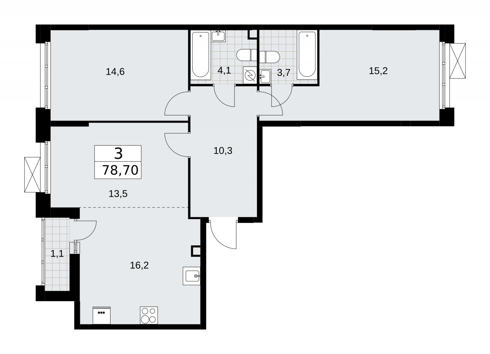 3-комнатная квартира (евро) с частичной отделкой, 78.7 м2, 2 этаж, сдача 4 квартал 2025 г., ЖК Скандинавия, корпус 28.4 - объявление 2202722 - фото №1