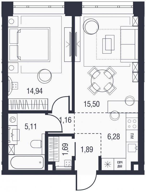 2-комнатная квартира (евро) без отделки, 46.57 м2, 6 этаж, сдача 3 квартал 2023 г., ЖК AFI Park Воронцовский, корпус 5 - объявление 1675105 - фото №1