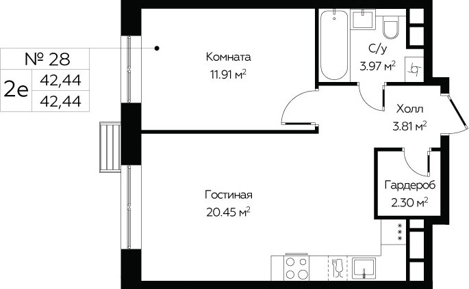 2-комнатные апартаменты без отделки, 42.44 м2, 3 этаж, сдача 4 квартал 2024 г., ЖК Сити комплекс «MirrorЗдание», корпус 1 - объявление 2060093 - фото №1