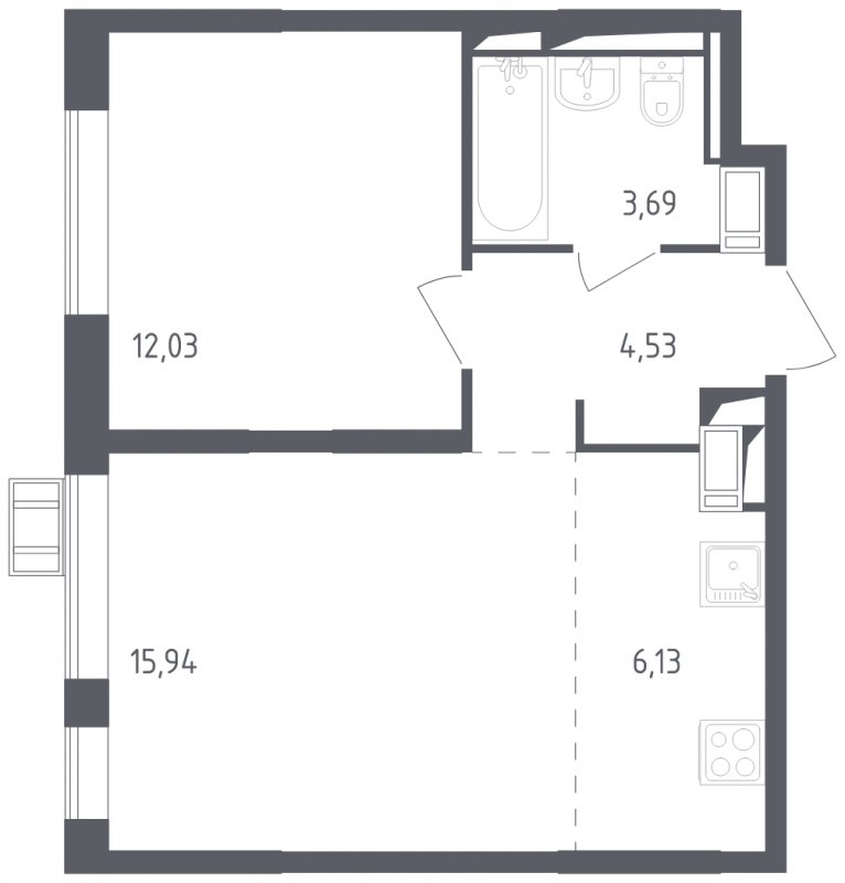 2-комнатная квартира с полной отделкой, 42.32 м2, 16 этаж, сдача 2 квартал 2023 г., ЖК Пригород Лесное, корпус 2.1 - объявление 1606990 - фото №1