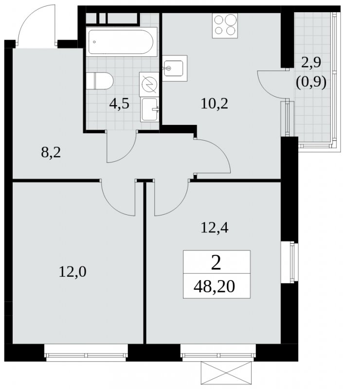 2-комнатная квартира с частичной отделкой, 48.2 м2, 14 этаж, сдача 1 квартал 2025 г., ЖК Прокшино, корпус 5.2.2 - объявление 1751240 - фото №1