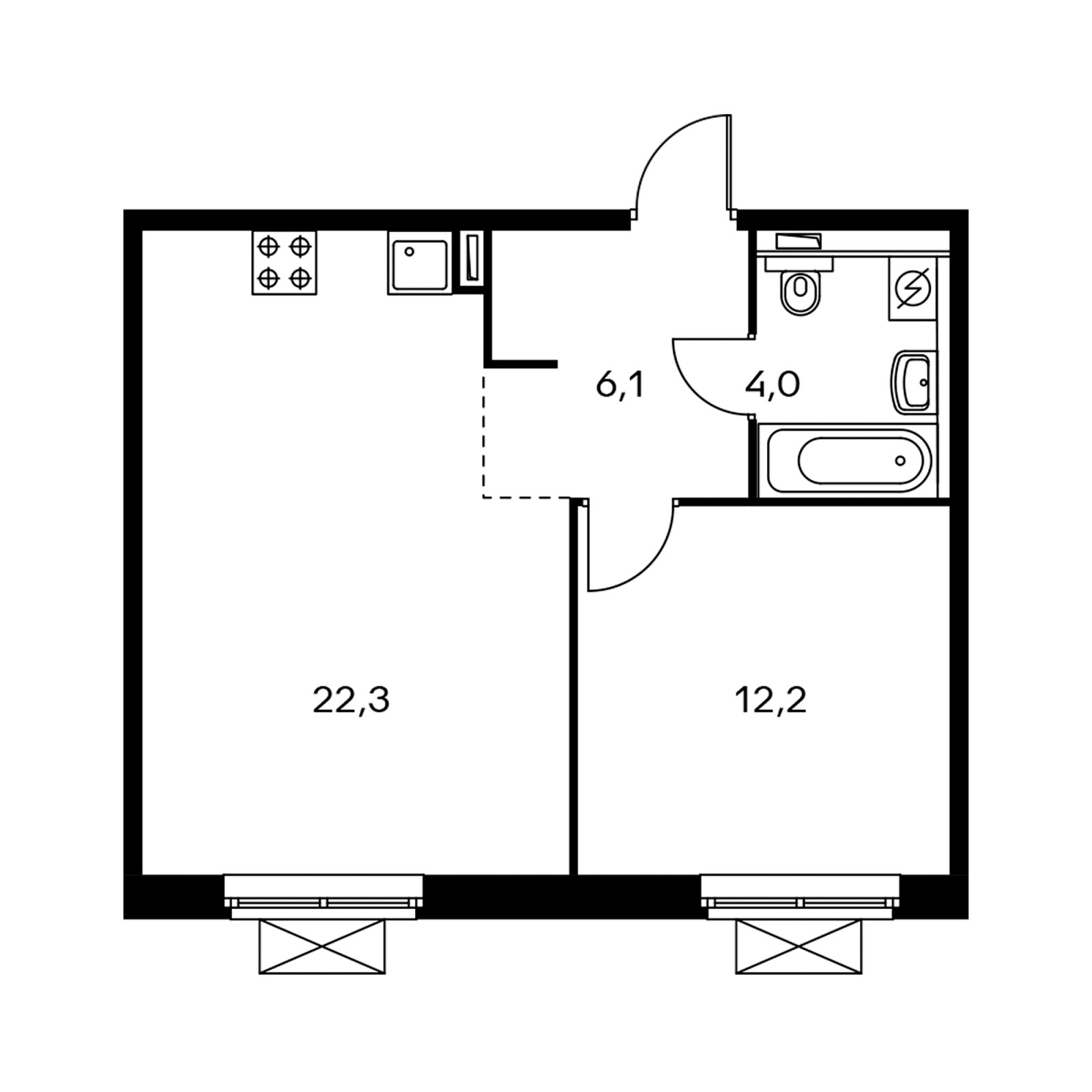 1-комнатная квартира с полной отделкой, 44.2 м2, 10 этаж, дом сдан, ЖК Мякинино парк, корпус 1.2 - объявление 2196200 - фото №1
