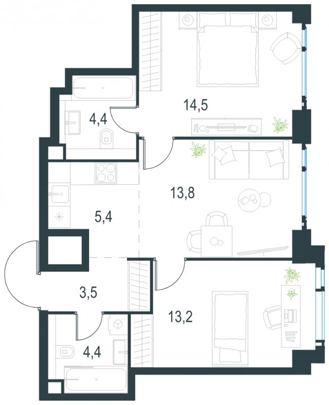3-комнатная квартира без отделки, 59.2 м2, 32 этаж, сдача 2 квартал 2025 г., ЖК Level Мичуринский, корпус 1 - объявление 1775342 - фото №1